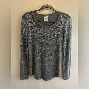 Vocal USA rhinestone studded heather gray long sleeved sweater size S